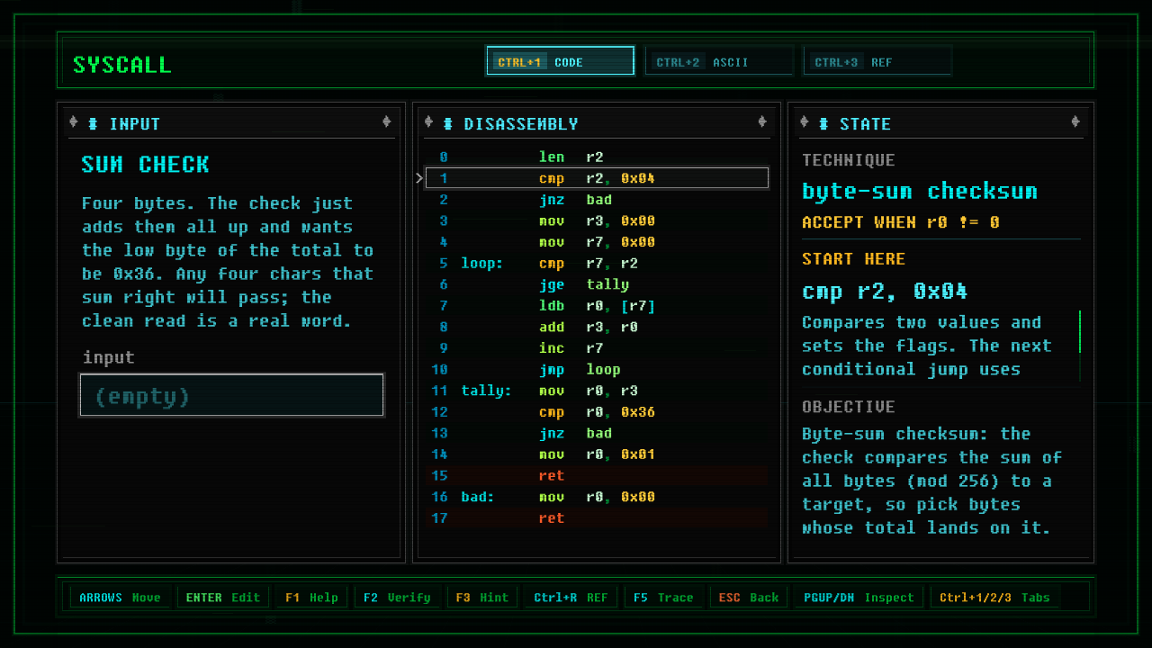 In-game screenshot of SUM CHECK