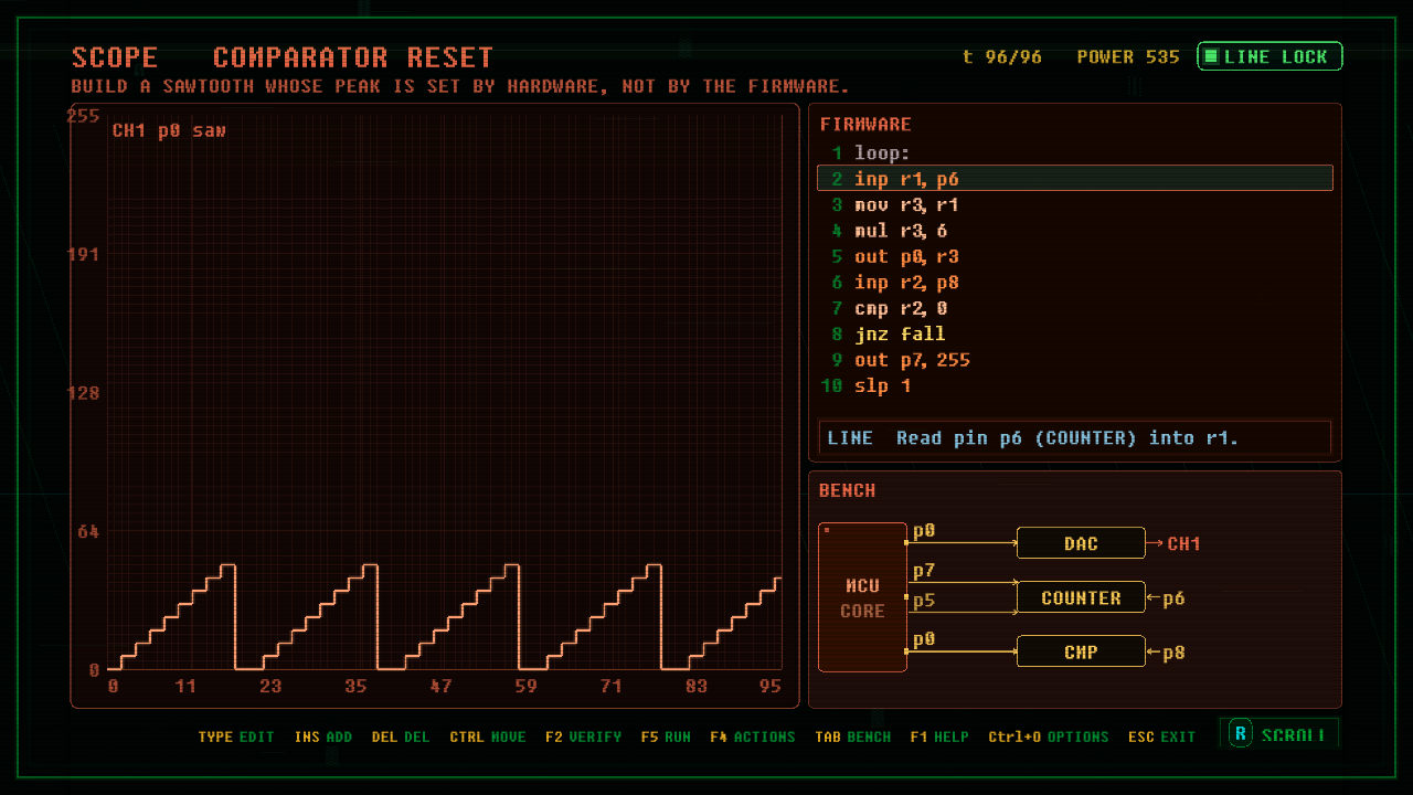 In-game screenshot of COMPARATOR RESET