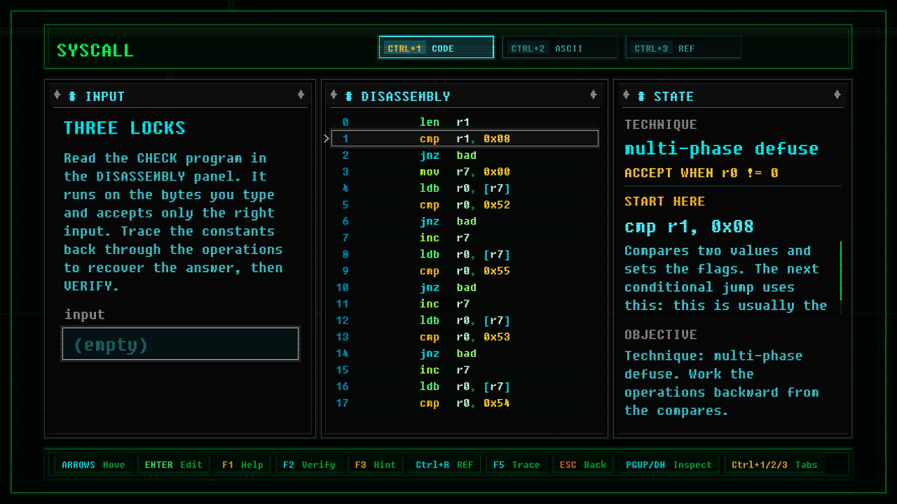 In-game screenshot of Three Locks