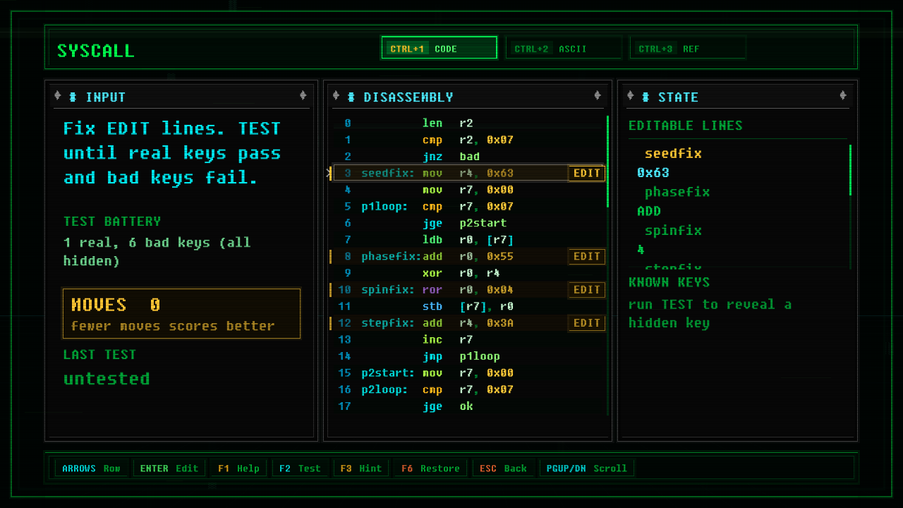 In-game screenshot of BINARY MIRROR